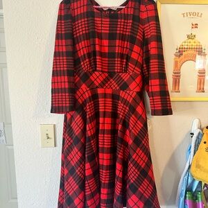 Modcloth Red Plaid Circle Skirt Dress L EUC